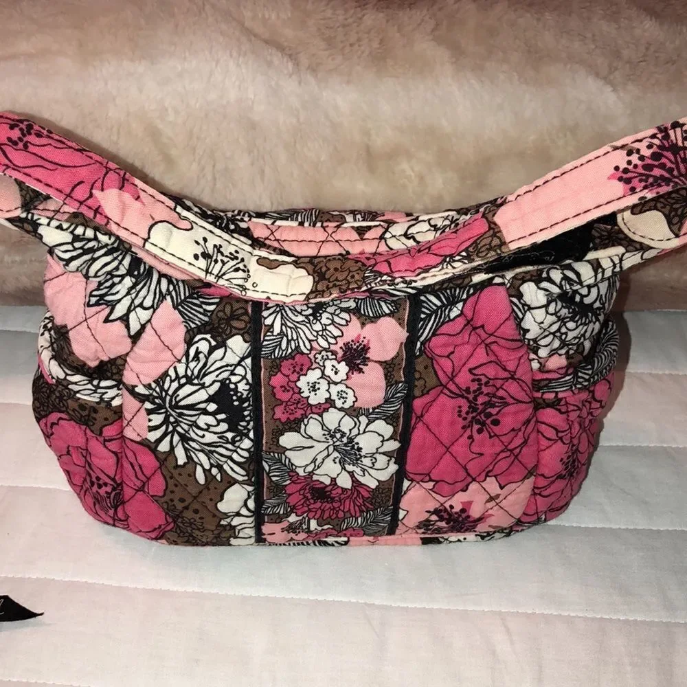 VB Mocha Rouge Mini Hobo Quilted Bag and Wallet Set Brown White Fuchsia Pink